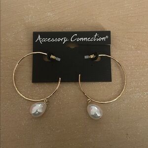 Accessory Connection Gold Tone Hoop Earrings with Pearl Drop